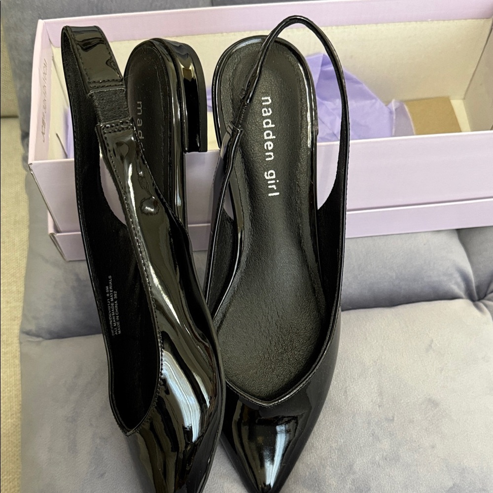 Madden Girl Glossy Black Slingback Heels brand new